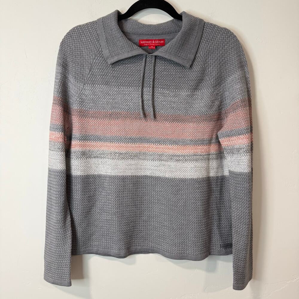 Krimson Klover Women’s Everlasting Sweater Merino Wool Silk Stripe Grey Pink XS